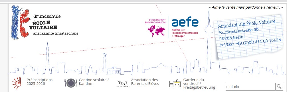 Header du site internet de l'école voltaire
